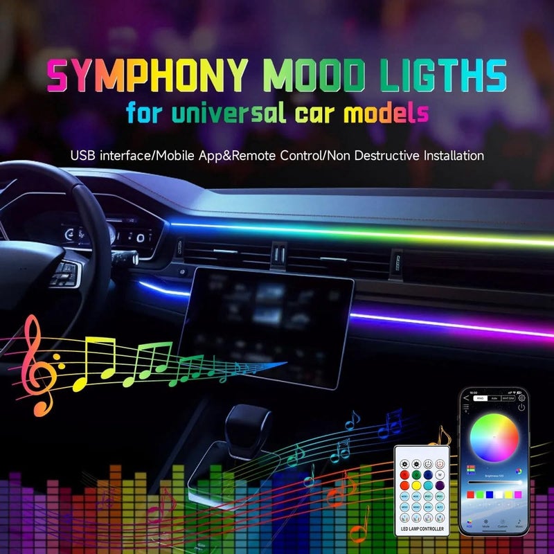 Goodream Interior Car Ambient Lighting Kit, 43.3 Inches RGB USB LED Ultrathin Acrylic Strip Lights Neon Accessories for Cars Truck SUV Center Console Dashboard with APP&Remote Control - Image 2